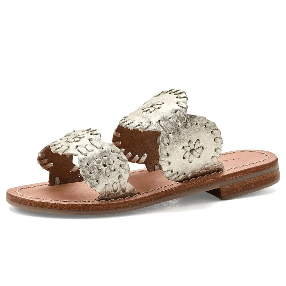 Jack Rogers Lauren 141252SA01 Flat Sandals Girls US 11 Platinum Slip On ZOGG3578